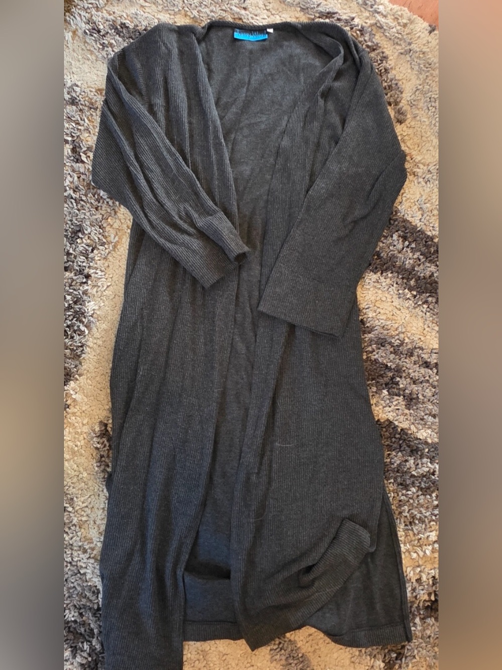 Women's Long Sleeve Open-Front Knit Dress Cardigan in Charcoal
